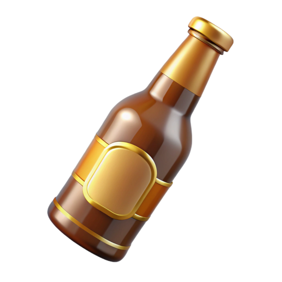 dramatic modern Brown Beer Bottle with Blank Label Cutout professional png