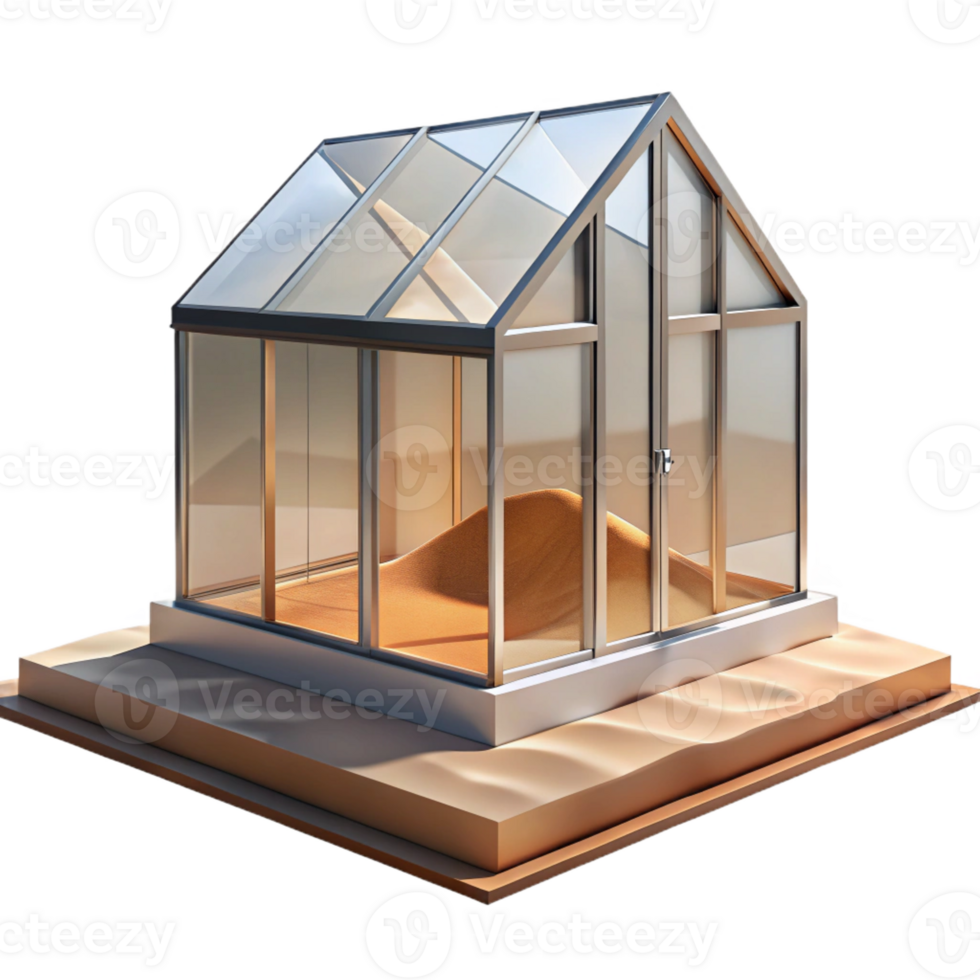 serene vintage A Minimalist Glass House in a Desert Lands detailed png