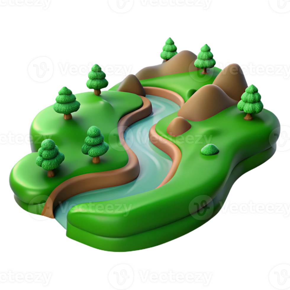vibrant contemporary A Winding River Flowing Through a Green Val high quality png