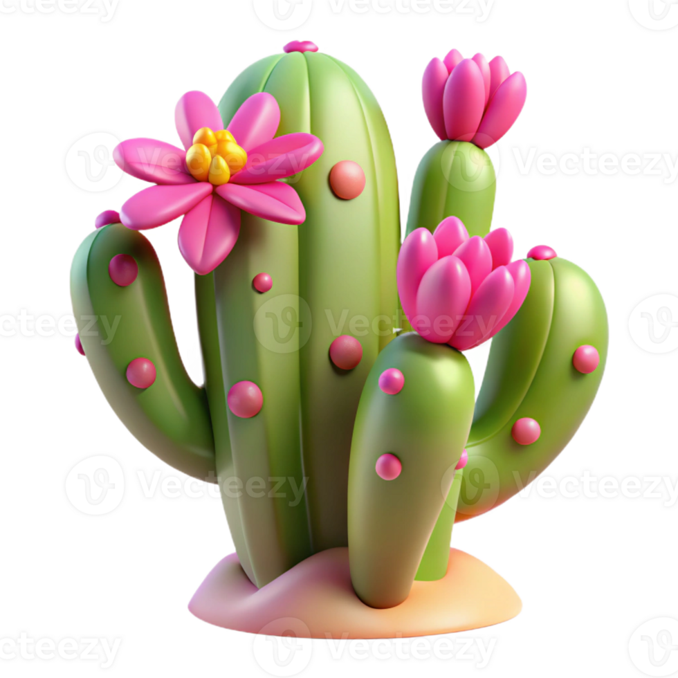 beautiful artistic Desert Cactus with Pink Flower genuine png