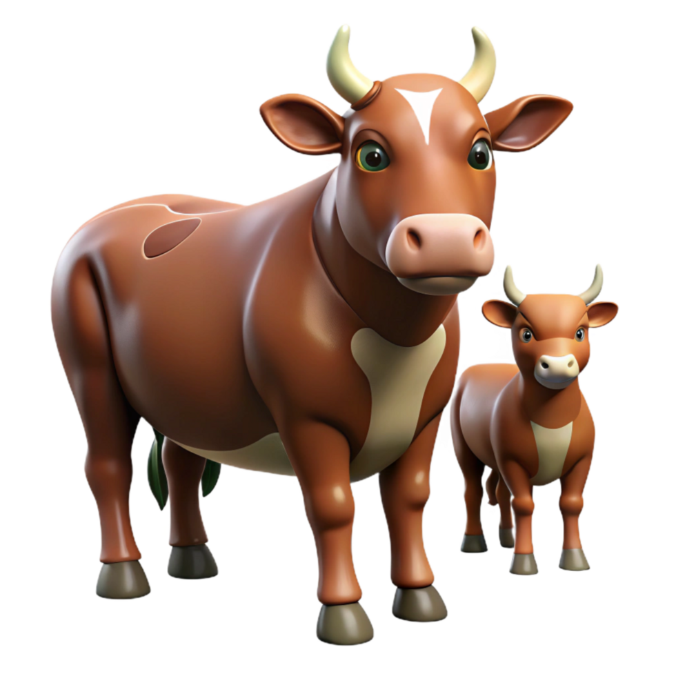 extraordinary vintage Brown Cow with Calf high resolution png