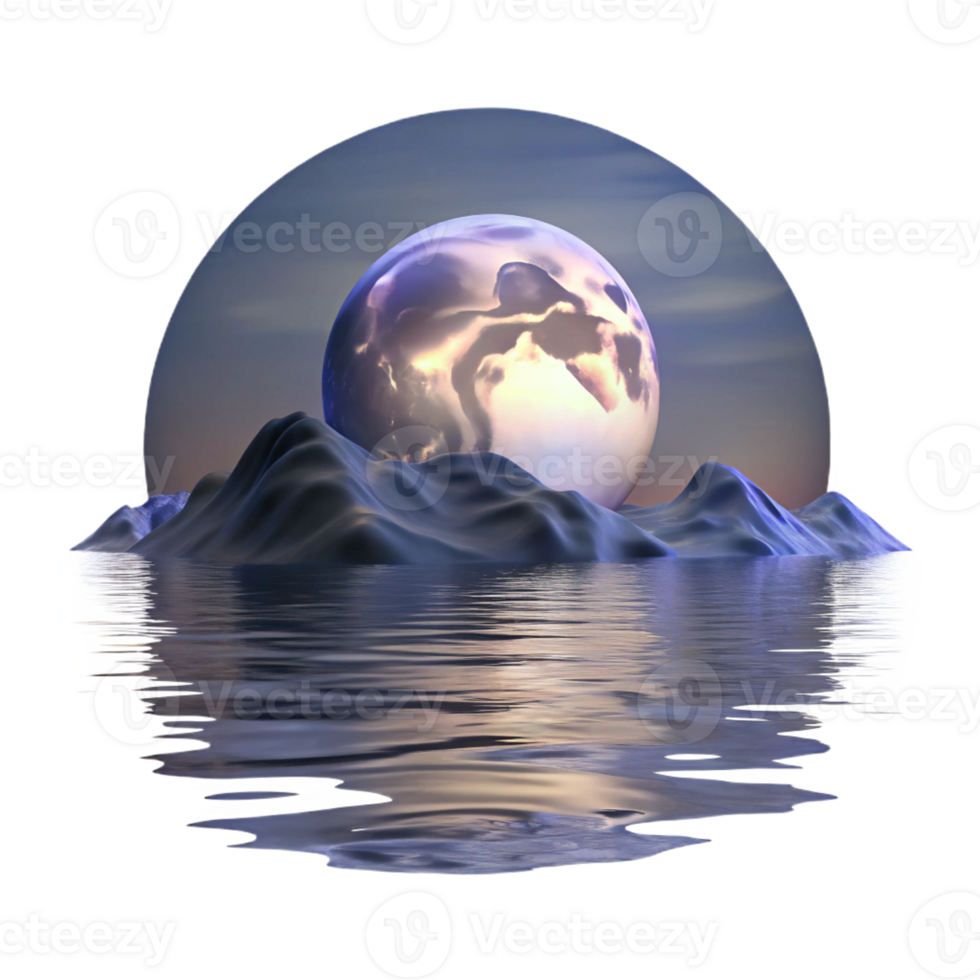wonderful abstract A Full Moon Rising over a Calm Lake Ether high quality png