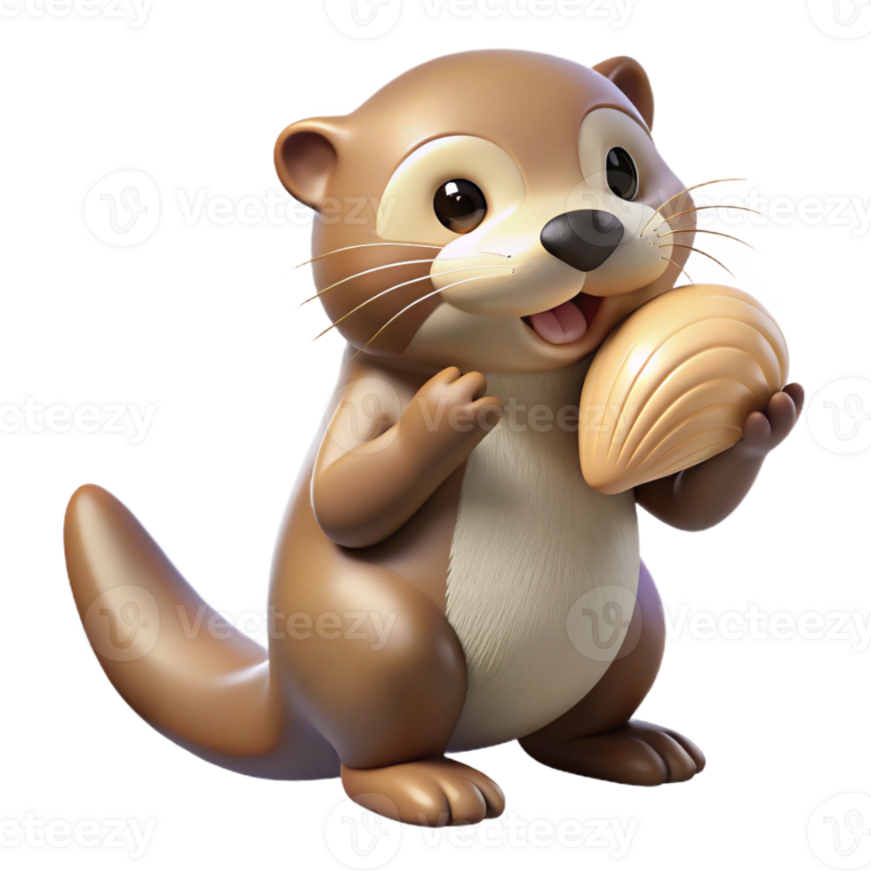 serene traditional A Playful Sea Otter Holding a Seashell C professional png