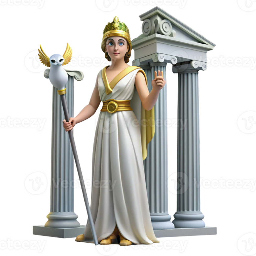 serene classic A Wise Athena Holding an Owl and a Spear genuine png