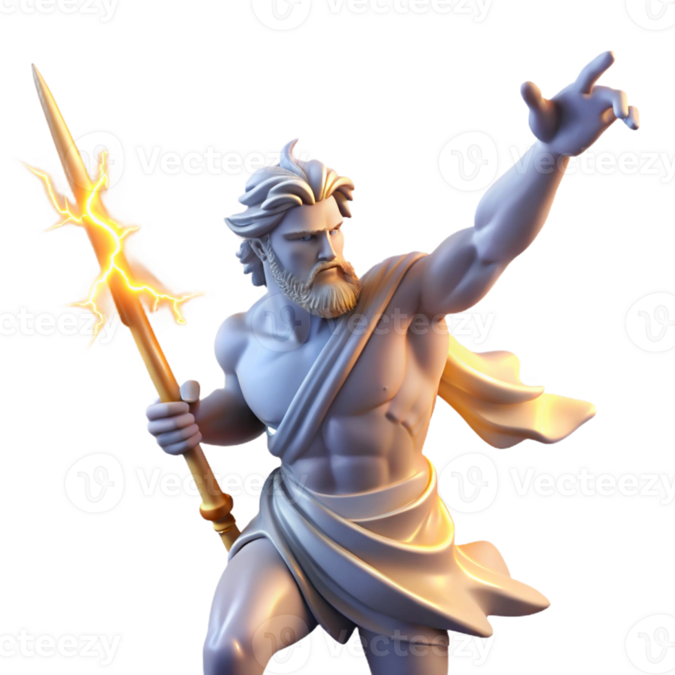 dramatic contemporary Zeus Hurling a Thunderbolt Dynamic Pose professional png