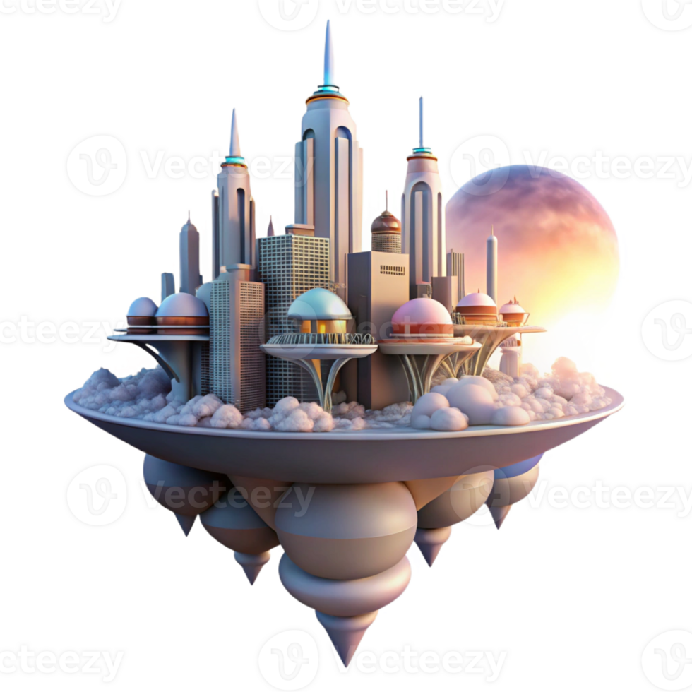 stunning traditional A Futuristic City Floating in the Clouds genuine png