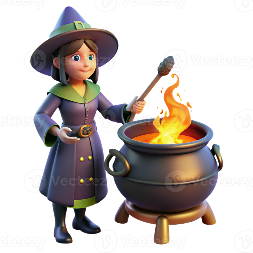 vibrant abstract A Powerful Witch Brewing a Potion in a Cau png