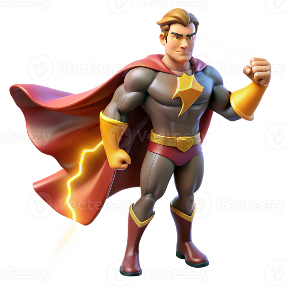 stunning modern Portrait of a Powerful Superhero with a Fl premium png