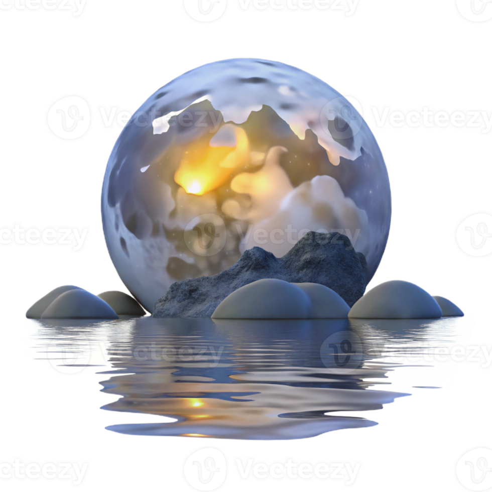 dramatic creative A Full Moon Rising over a Calm Lake Ether original png
