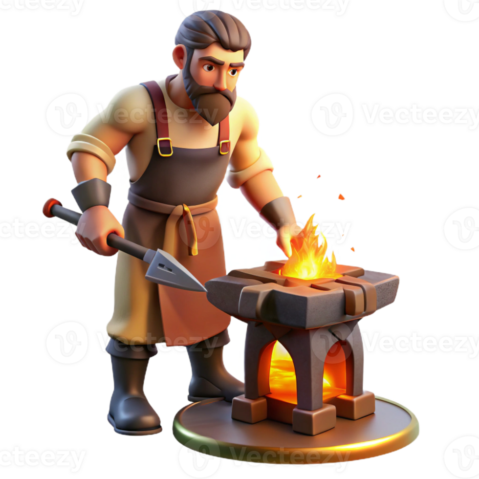 elegant vintage Hephaestus Working at His Forge Fire Gl 4K png