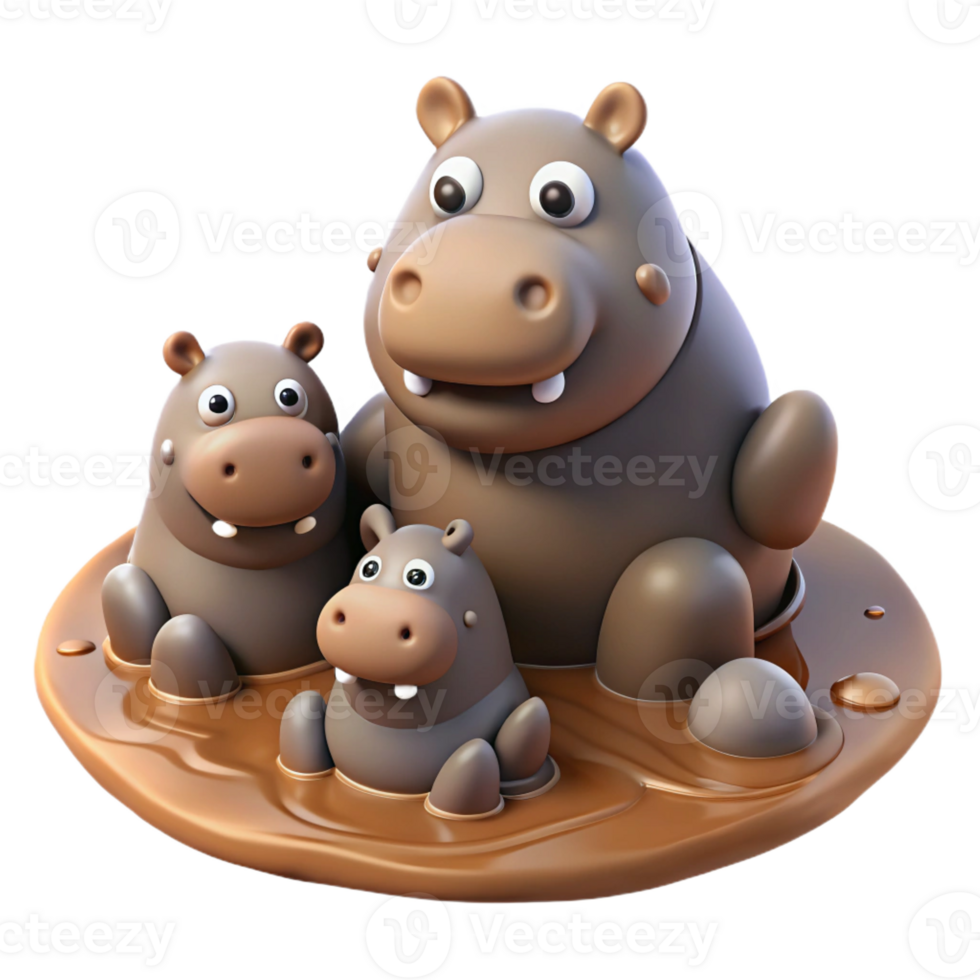 wonderful vintage A Family of Hippos Wallowing in a Muddy R professional png