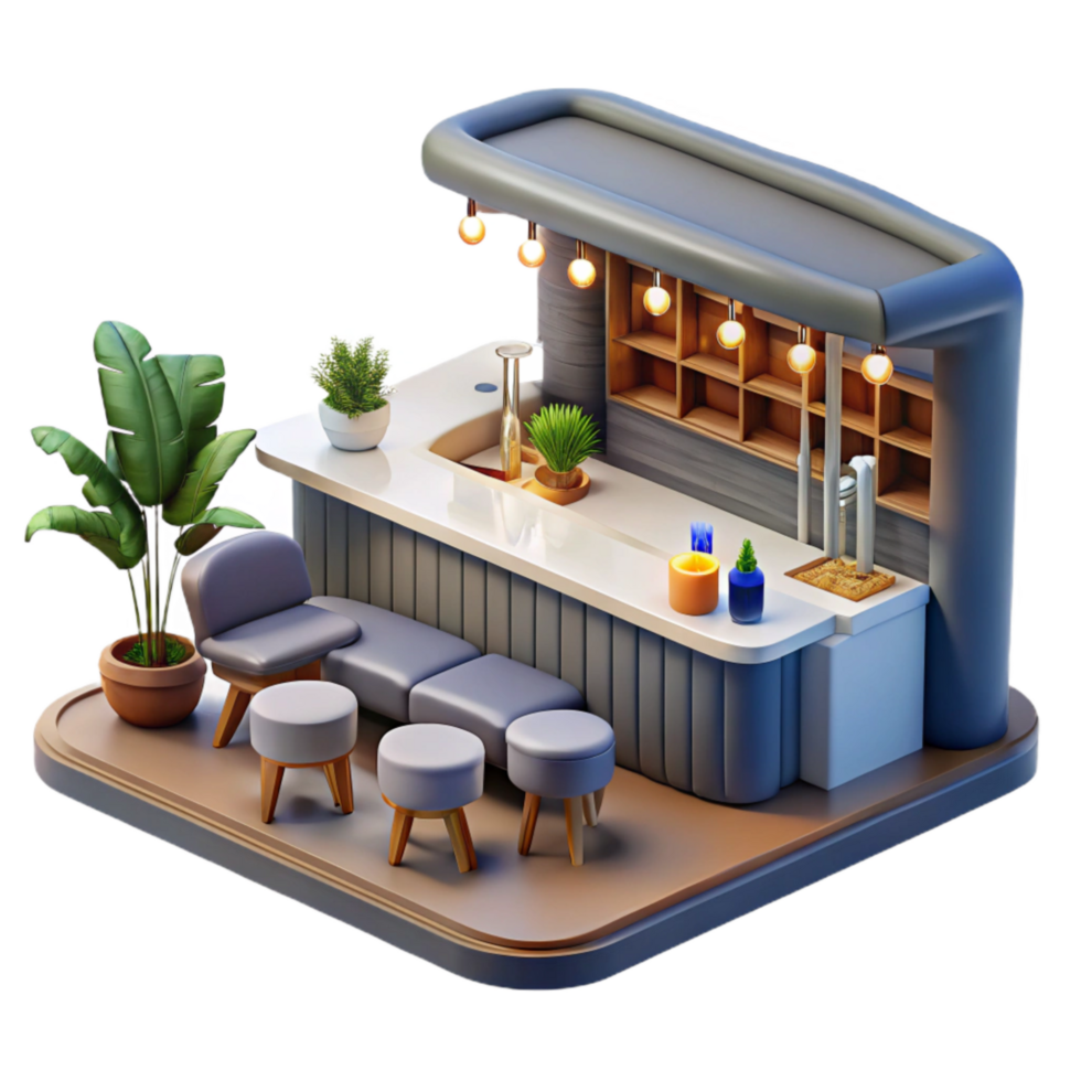 magnificent artistic Business Class Lounge with Bar Transparent Background high quality png