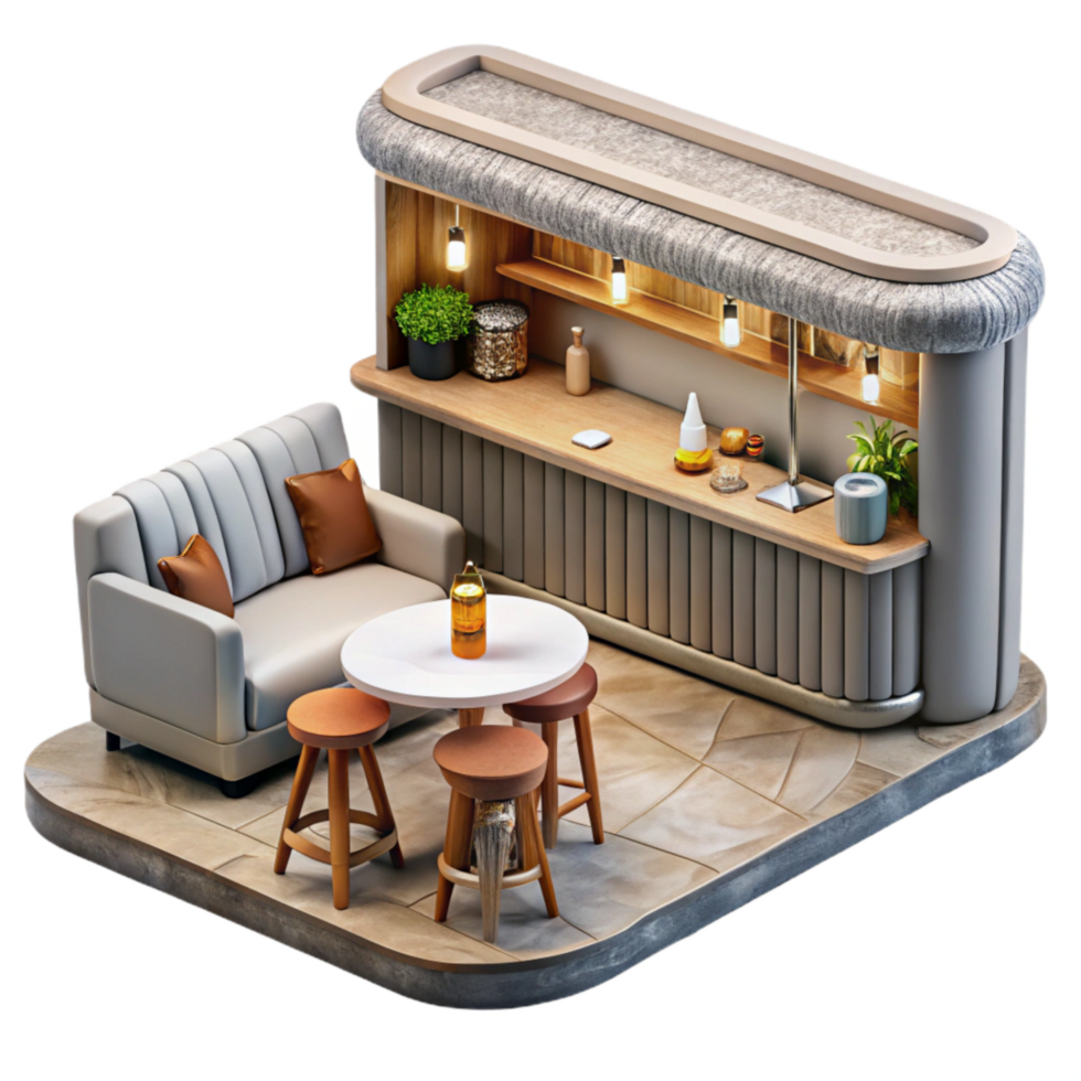 magnificent traditional Business Class Lounge with Bar Transparent Background high quality png