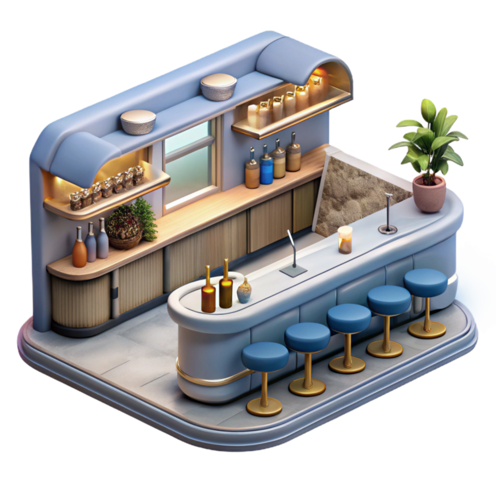 impressive artistic Business Class Lounge with Bar Transparent Background original png