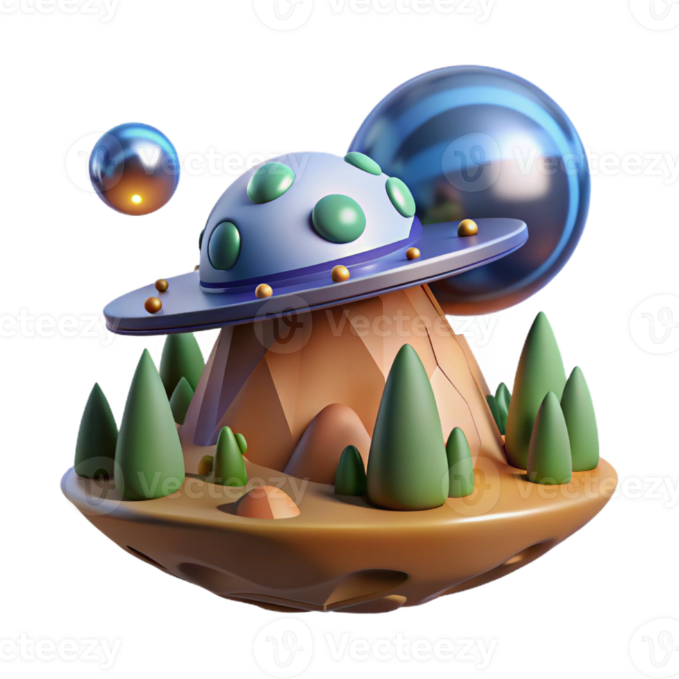 elegant creative A Spaceship Landing on a Lush Alien Plan authentic png