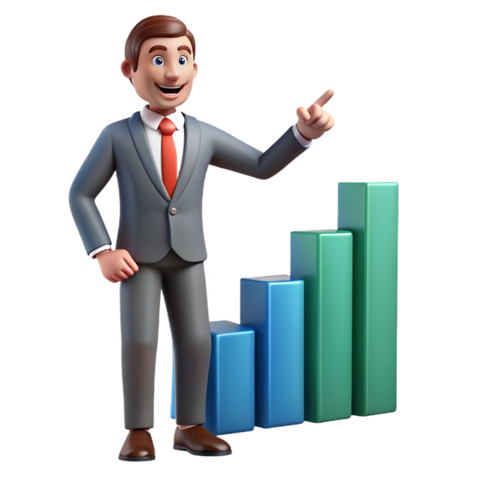 beautiful classic Businessman Pointing at Growth Chart Cutout Element genuine png