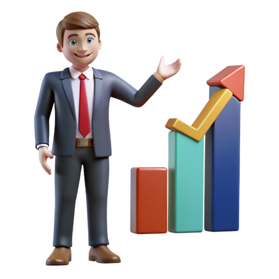 dramatic contemporary Businessman Pointing at Growth Chart Cutout Element professional png