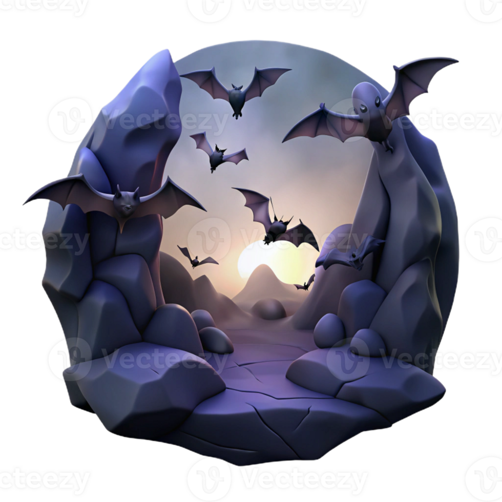 dramatic minimalist A Colony of Bats Flying out of a Dark C high quality png