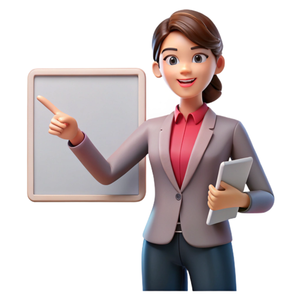 beautiful rustic Businesswoman Pointing at Digital Screen Cutout Element exclusive png