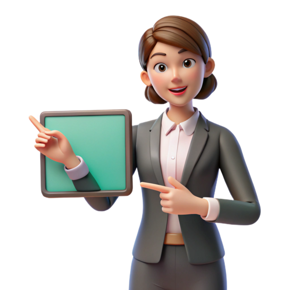 dramatic rustic Businesswoman Pointing at Digital Screen Cutout Element premium png