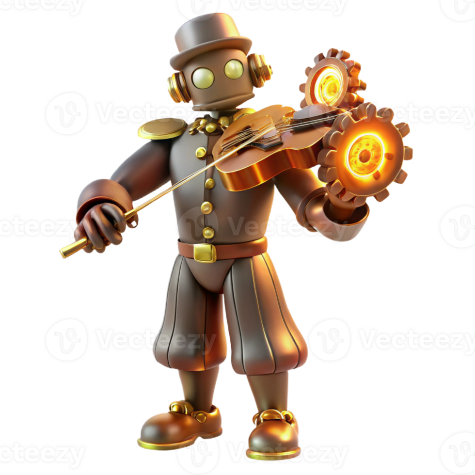 dramatic abstract A Steampunk Automaton Playing a Violin exclusive png
