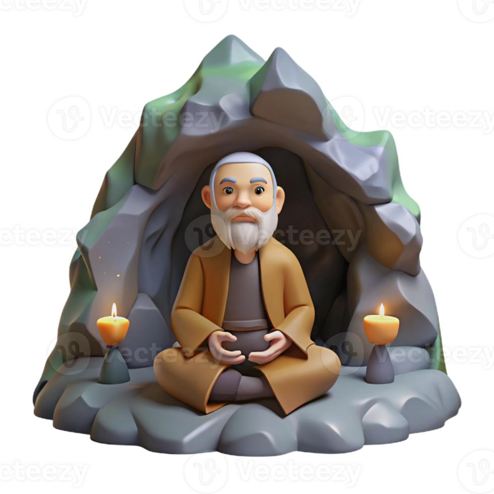 wonderful artistic A Wise Old Hermit Meditating in a Secluded detailed png