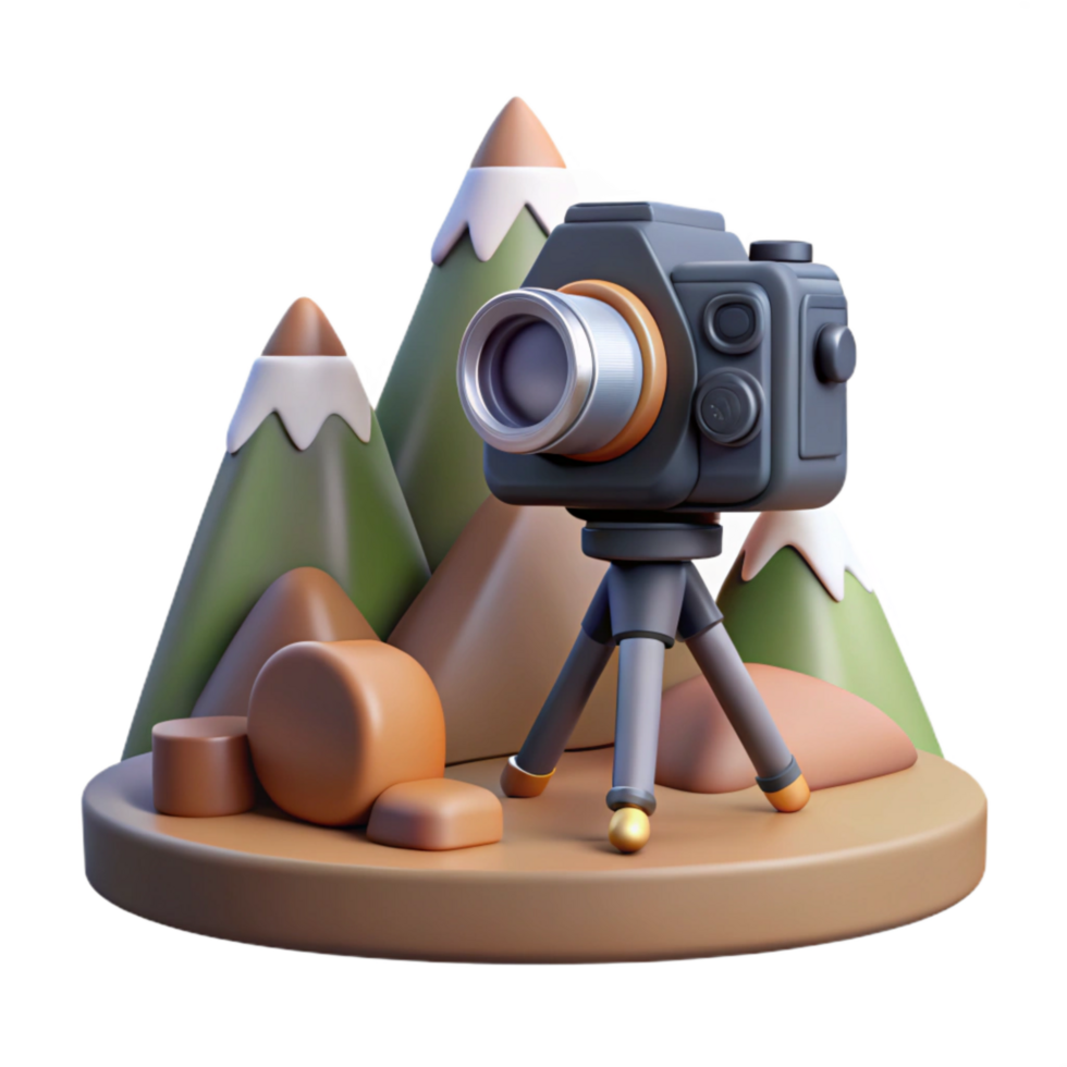 vibrant classic Camera and Tripod on Mountain Top professional png