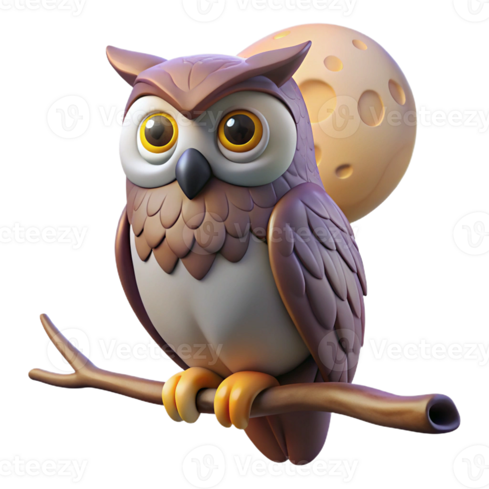 impressive abstract A Wise Old Owl Perched on a Branch Moon detailed png