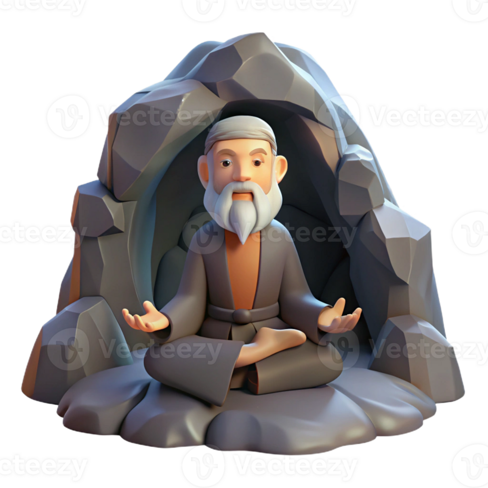 dramatic vintage A Wise Old Hermit Meditating in a Secluded genuine png