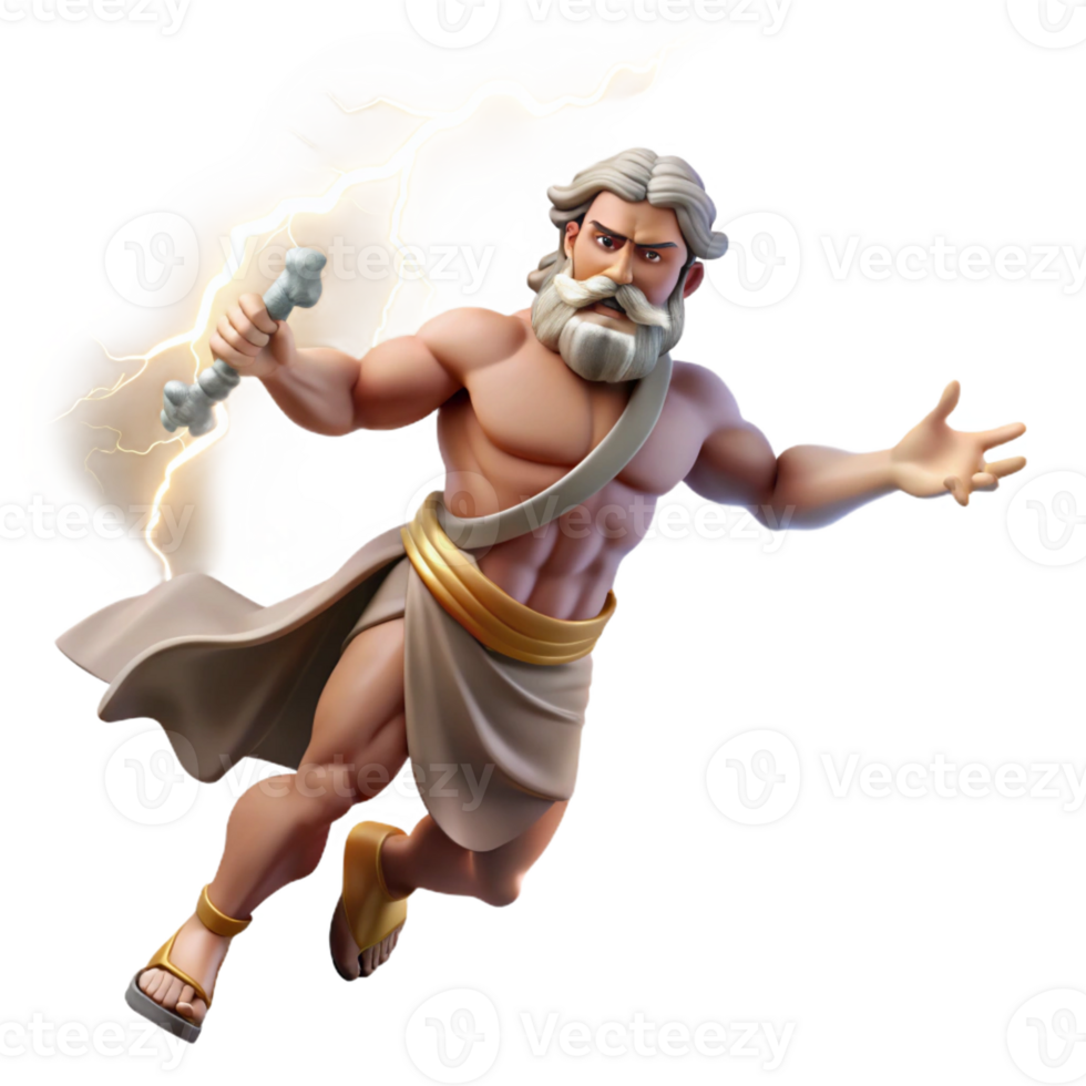 vibrant minimalist A Powerful Zeus Hurling a Thunderbolt Lig high resolution png