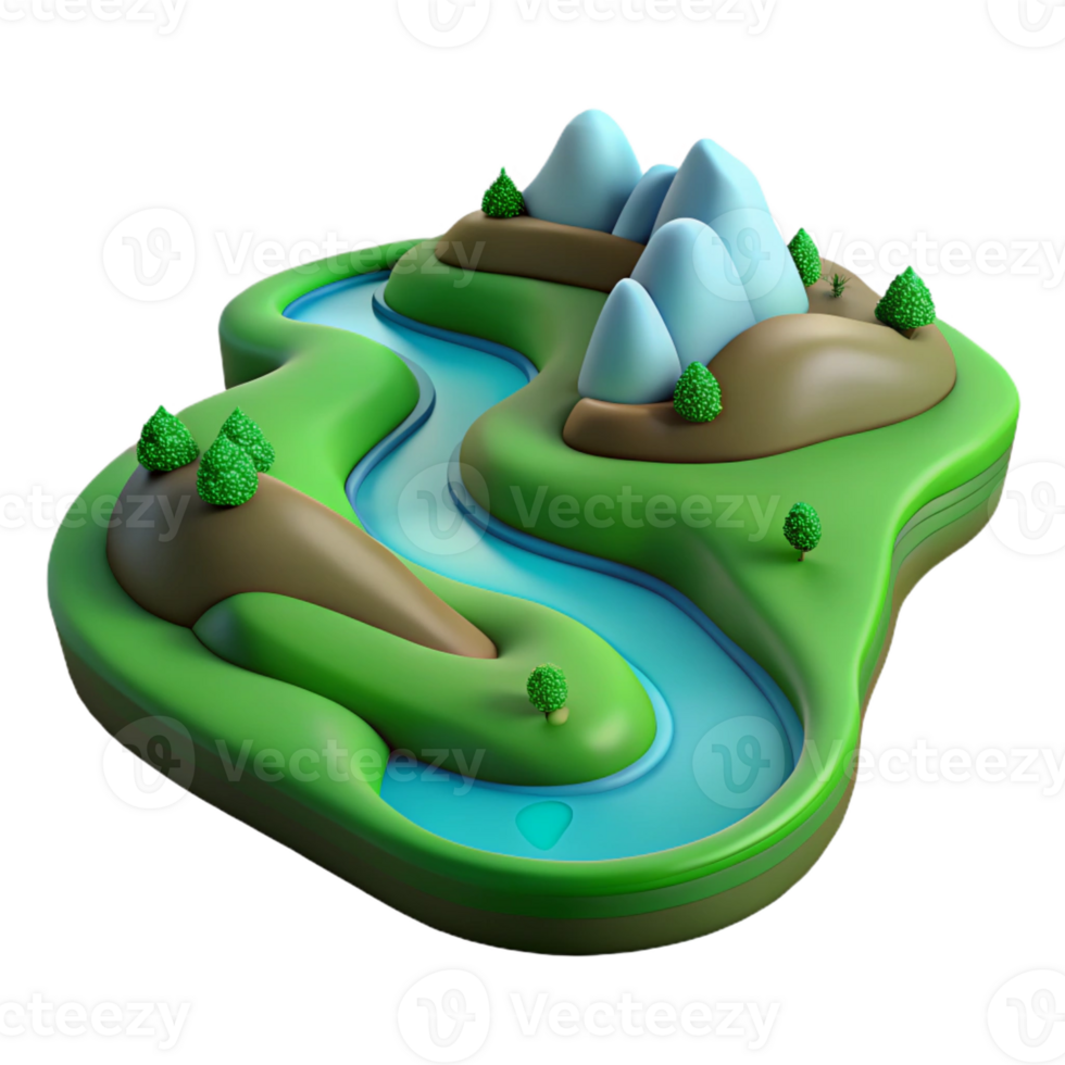 dramatic modern A Winding River Flowing Through a Green Val original png