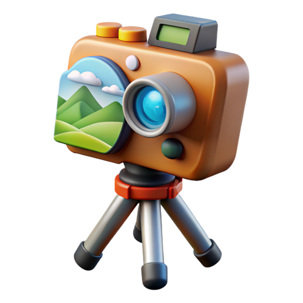 extraordinary traditional Camera on Tripod with Scenic View Cutout on Transparent Background authentic png