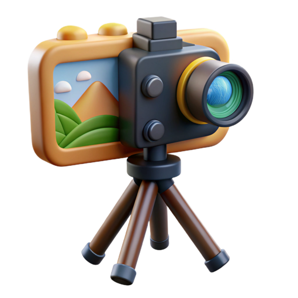 serene modern Camera on Tripod with Scenic View Cutout on Transparent Background premium png