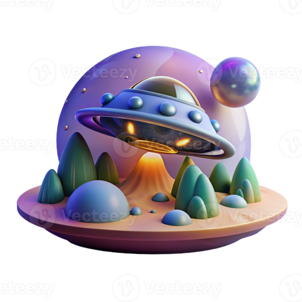beautiful contemporary A Spaceship Landing on a Lush Alien Plan detailed png