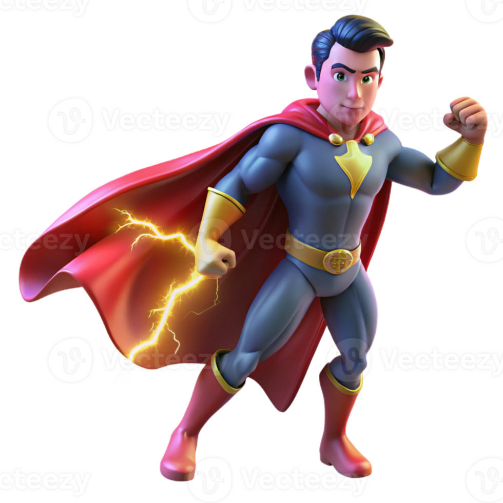 impressive vintage Portrait of a Powerful Superhero with a Fl high resolution png