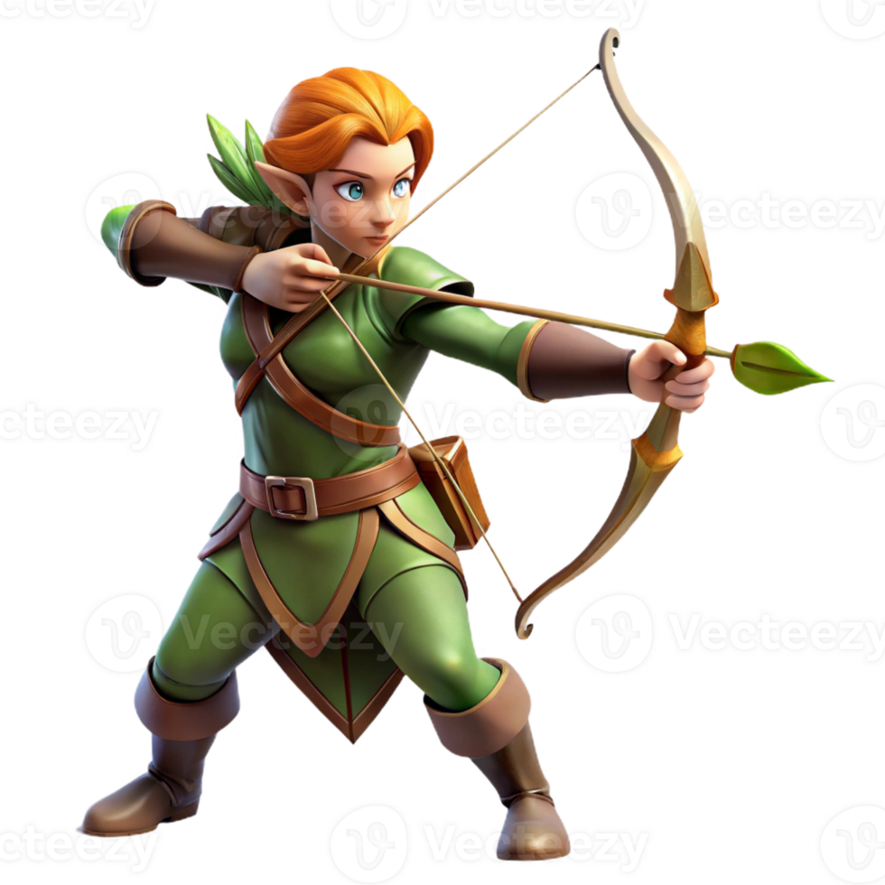 vibrant vintage A Graceful Elf Archer Aiming a Bow Crafte premium png