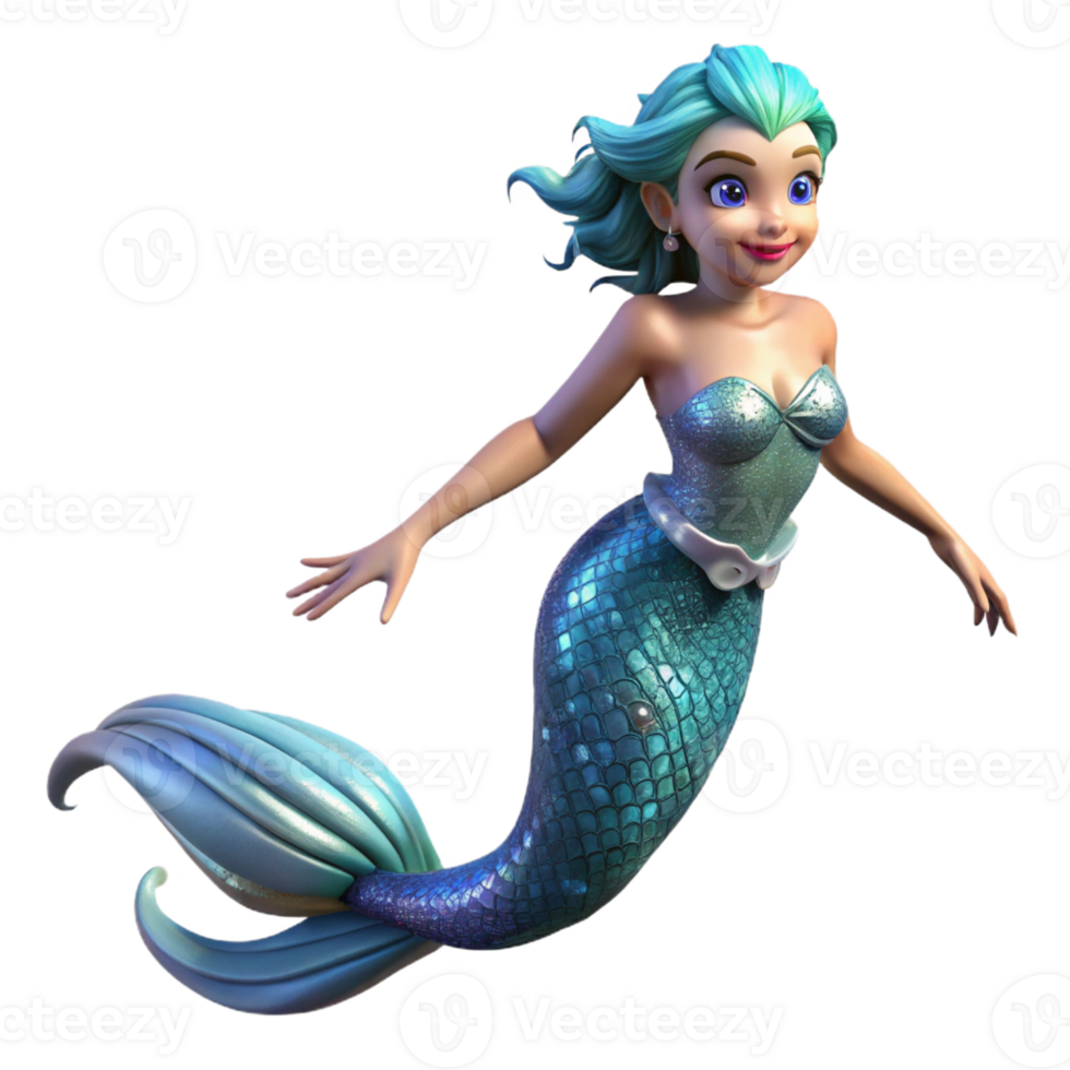 serene artistic Mermaid Swimming in the Ocean authentic png