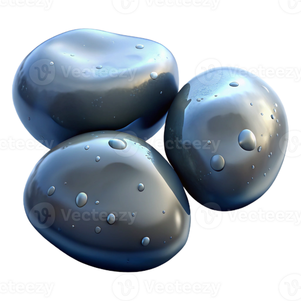 magnificent contemporary Three Smooth River Stones Wet and Glisten genuine png