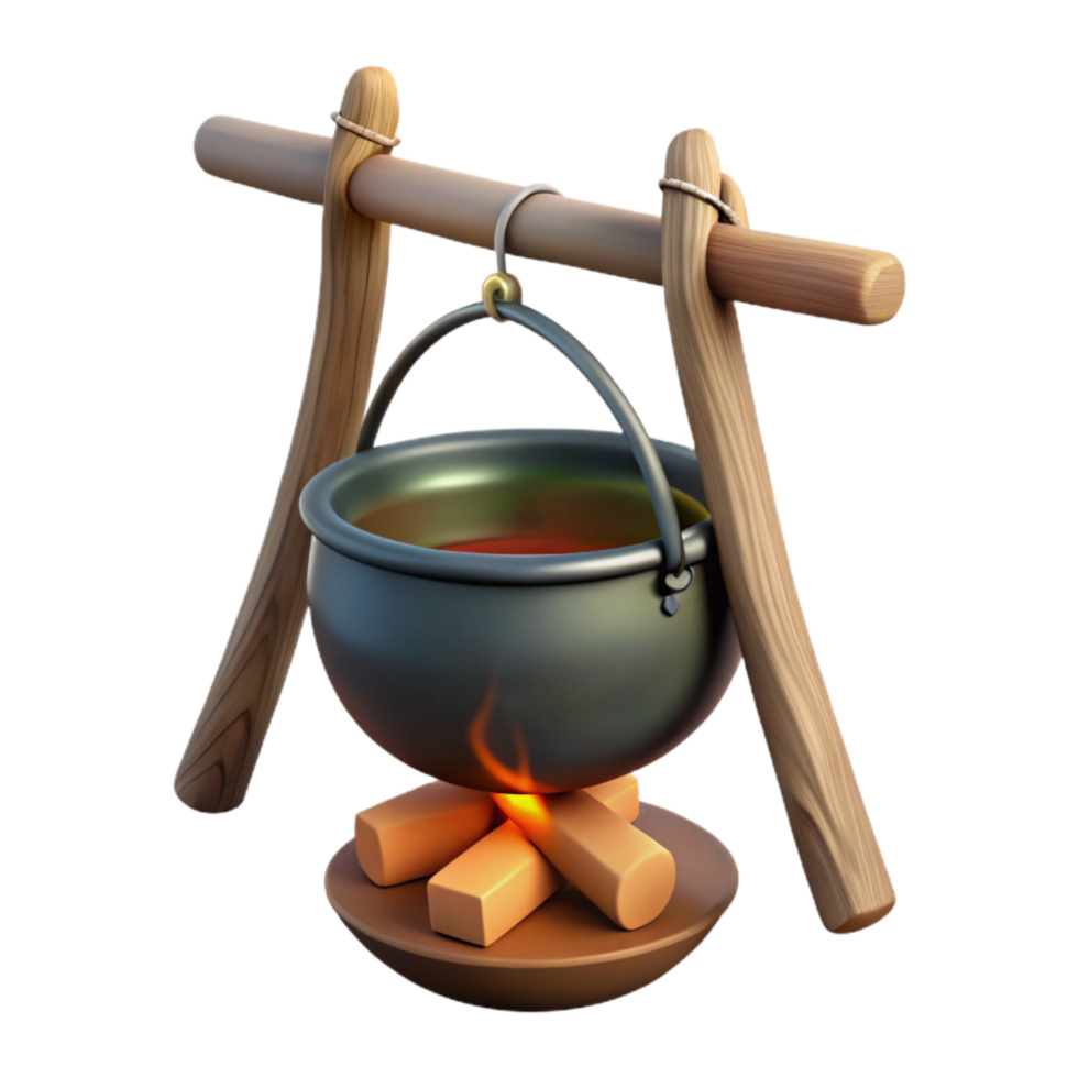 elegant modern Campfire Cooking Pot Hanging Over Flames Transparent original png