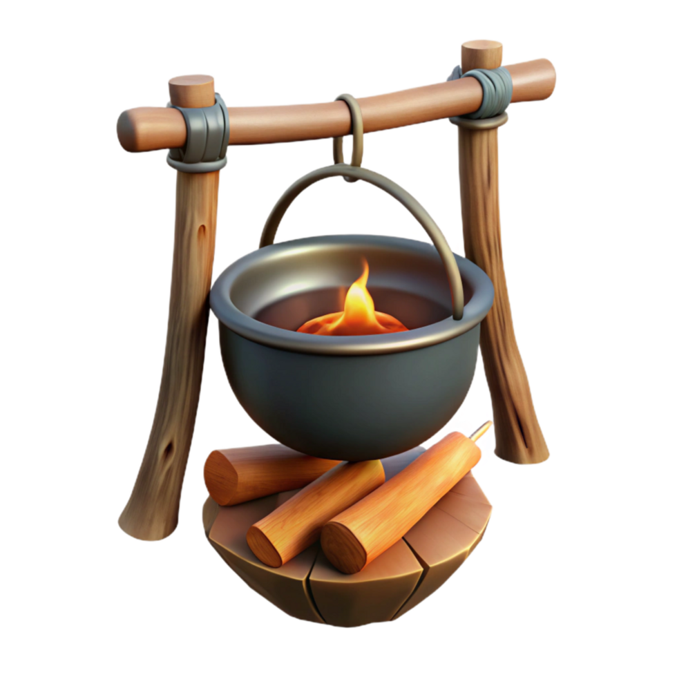 serene creative Campfire Cooking Pot Hanging Over Flames Transparent premium png
