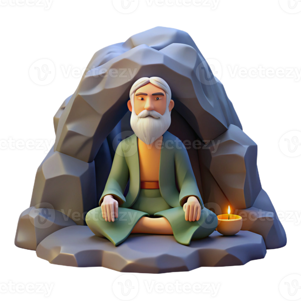 serene artistic A Wise Old Hermit Meditating in a Secluded original png