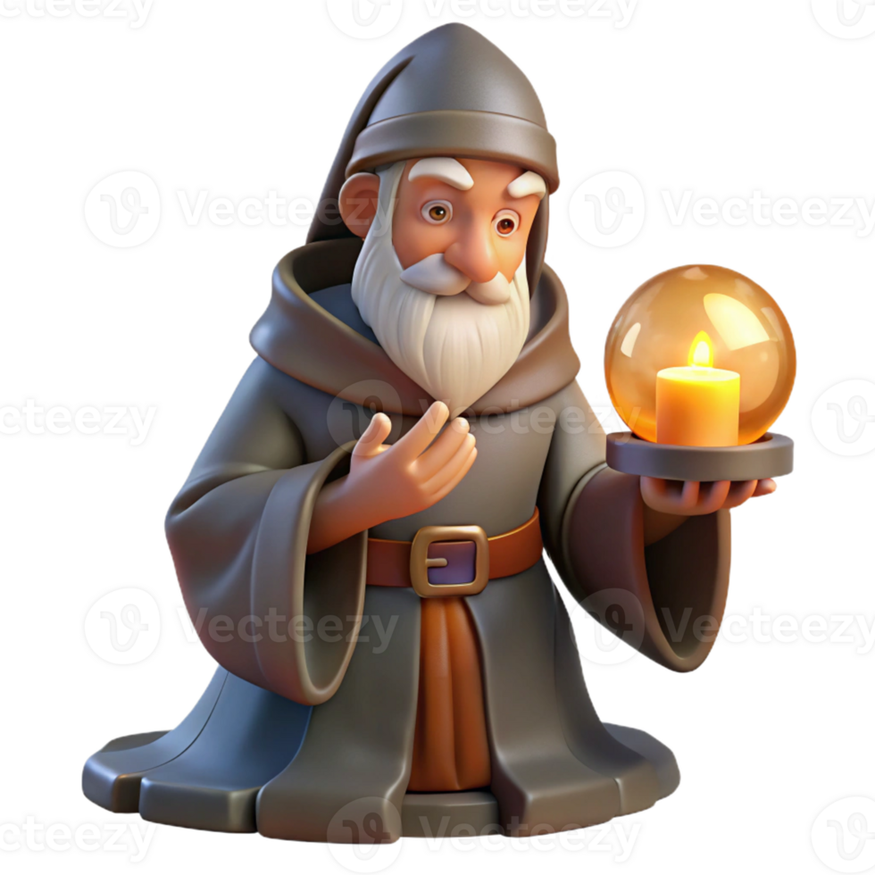 impressive artistic A Wise Old Wizard Studying a Glowing Orb authentic png