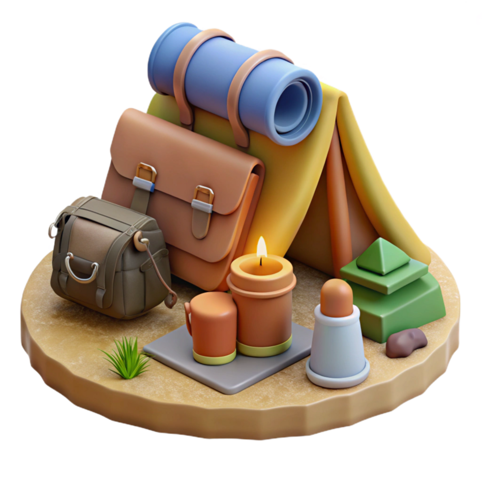 impressive abstract Camping Gear Arranged on Ground Cutout png
