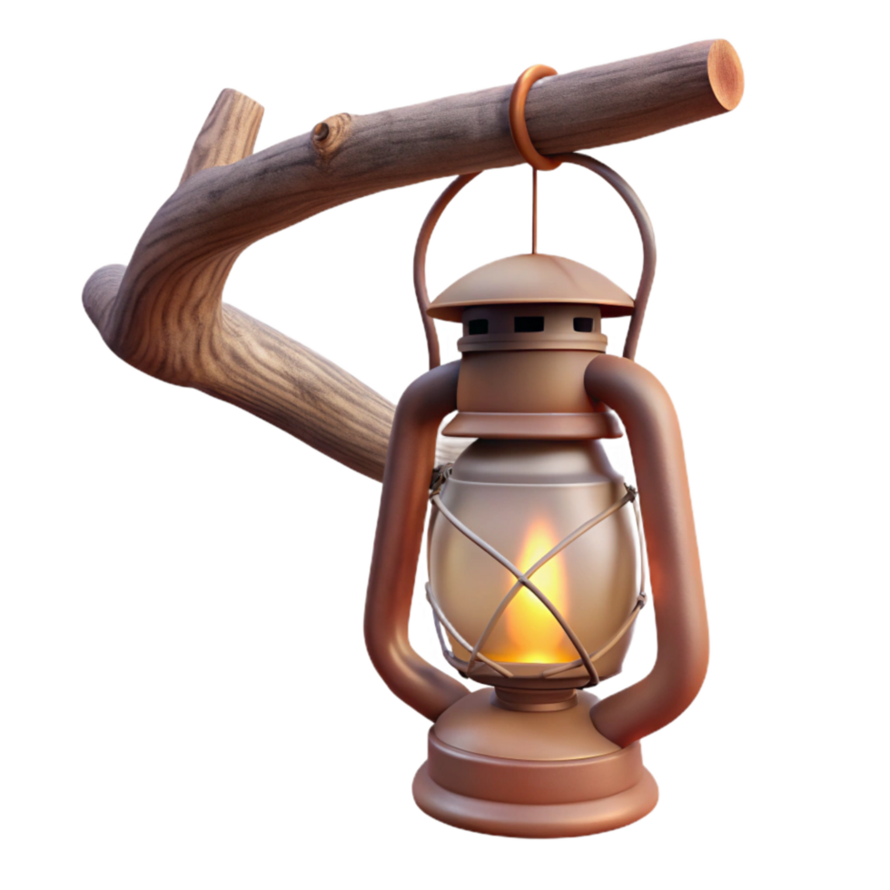 dramatic abstract Camping Lantern Hanging From a Tree Branch Transparent Background high resolution png