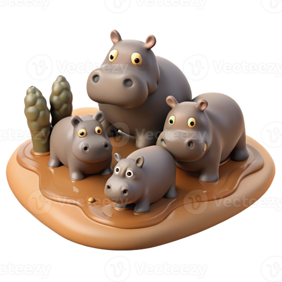 elegant contemporary A Group of Hippos Wallowing in Muddy Wa high resolution png