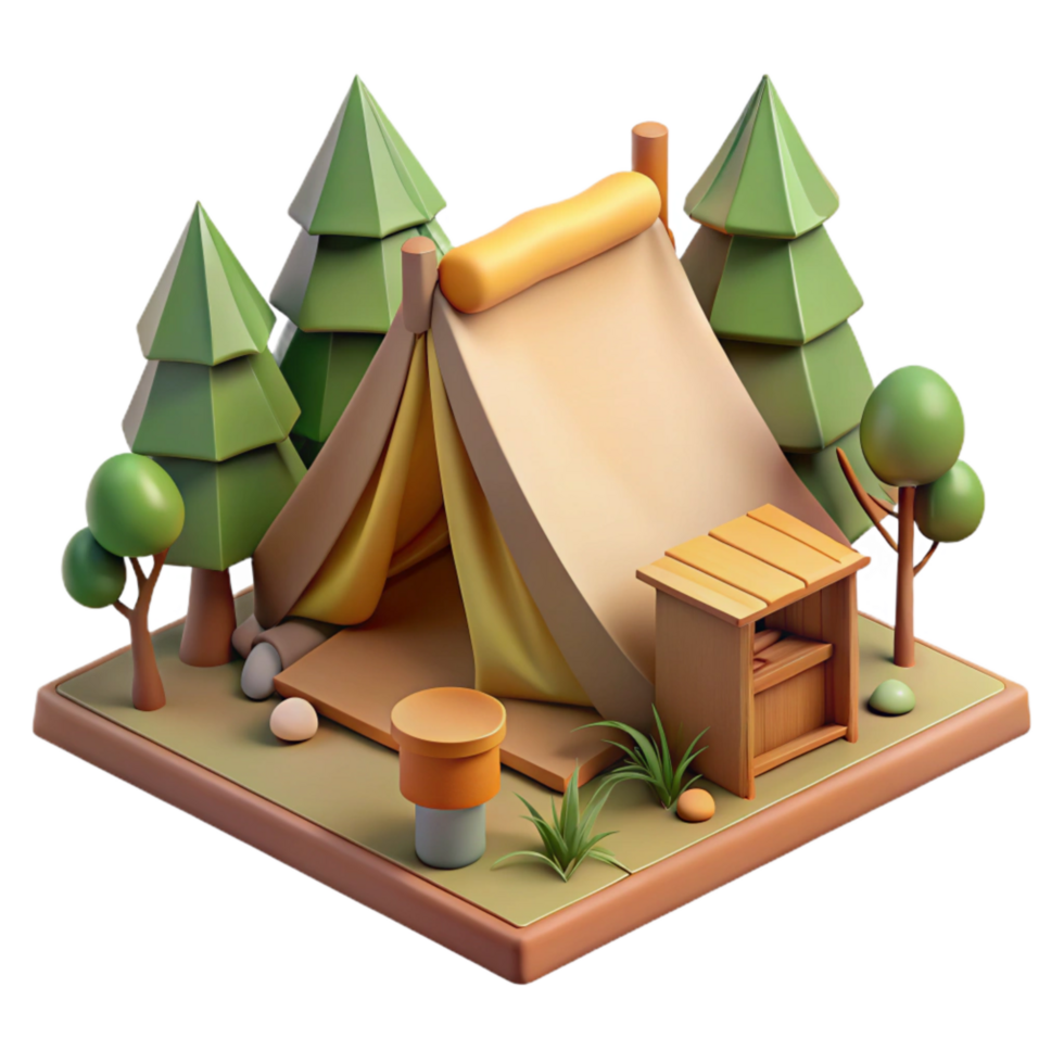beautiful classic Camping Tent Set Up in Forest png