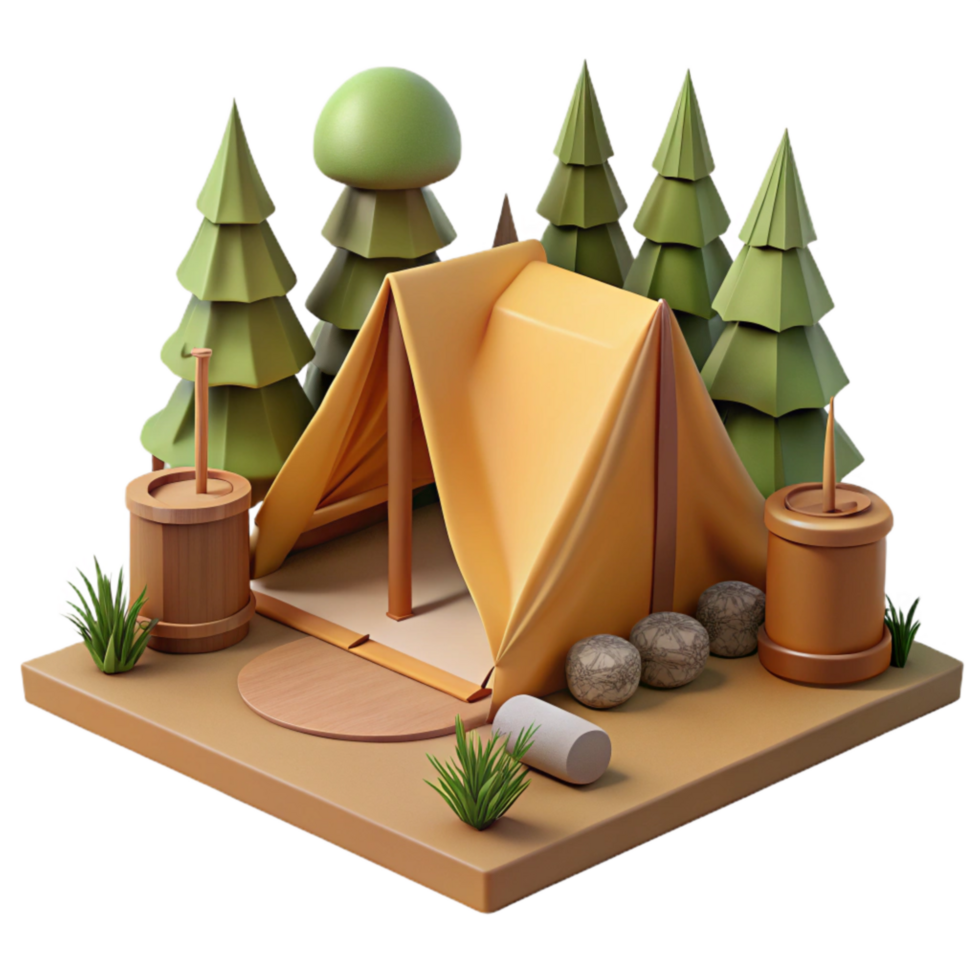extraordinary rustic Camping Tent Set Up in Forest high resolution png