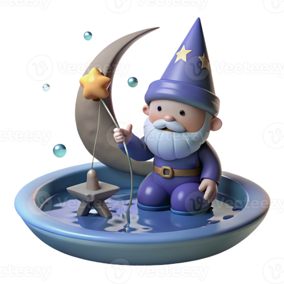 beautiful contemporary A Whimsical Gnome Fishing for Stars in A professional png