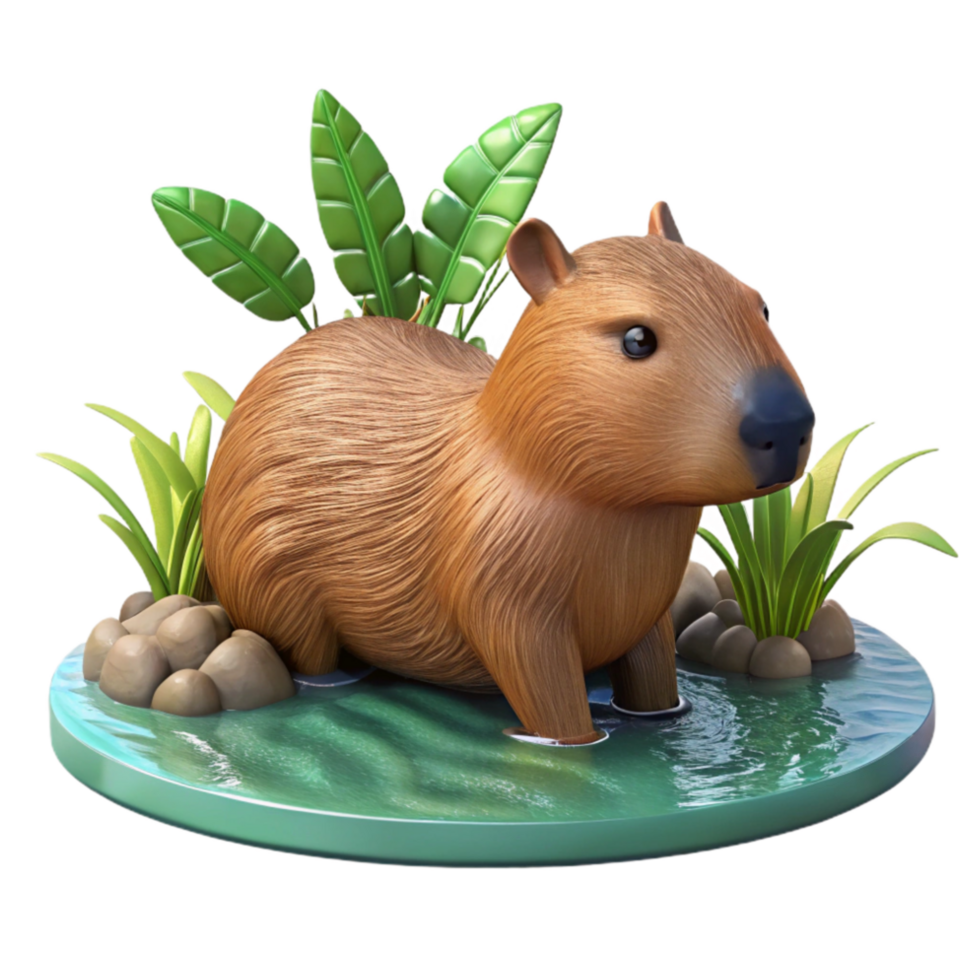 stunning traditional Capybara Swimming Water Plants png