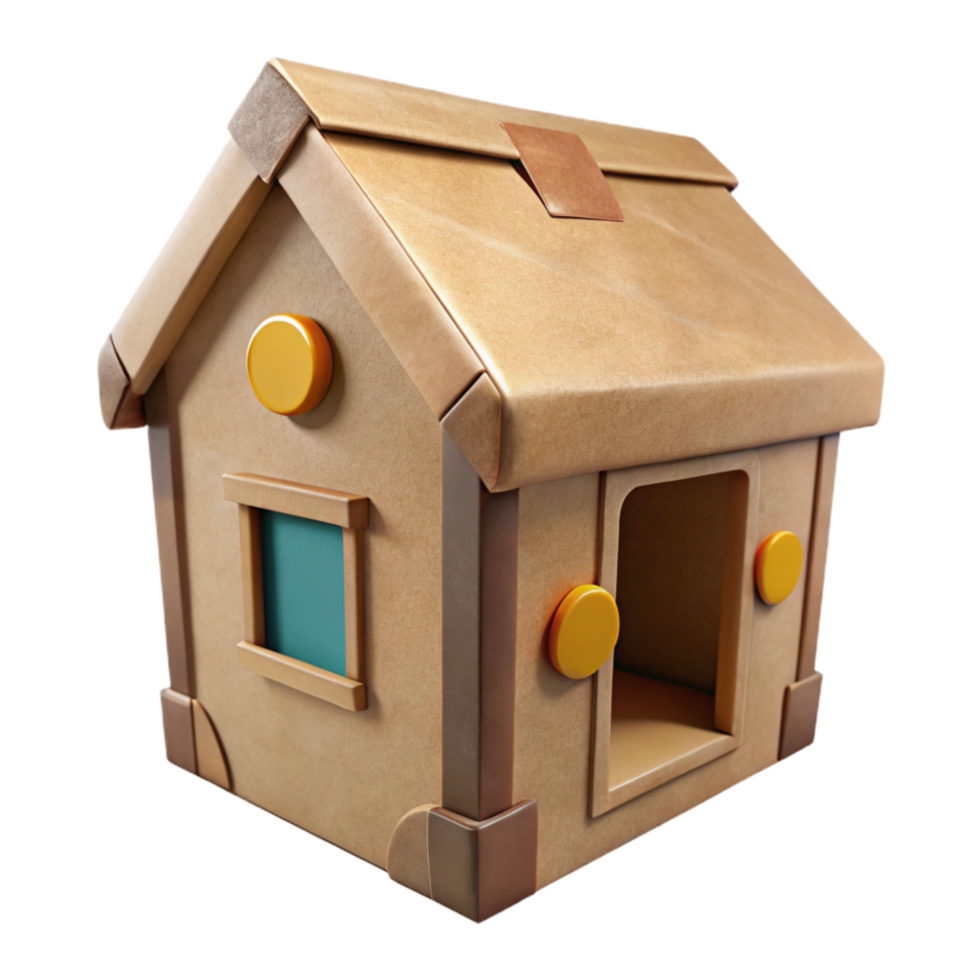 vibrant minimalist Cardboard Box Playhouse Kids Toy Front View Cutout png